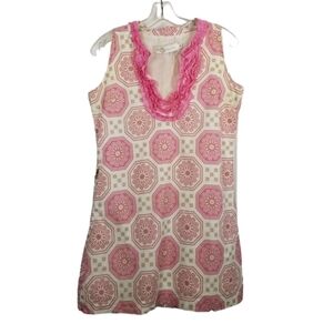 Tracy Negoshian Ruffle Dress Sleeveless Geometric Pink Mini Coquette Preppy Soft